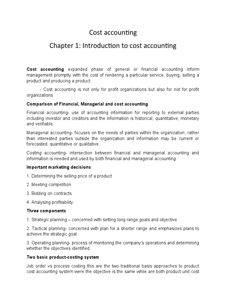 Cost Accounting Chapter 1: Introduction To Cost Accounting | PDF | Cost ...