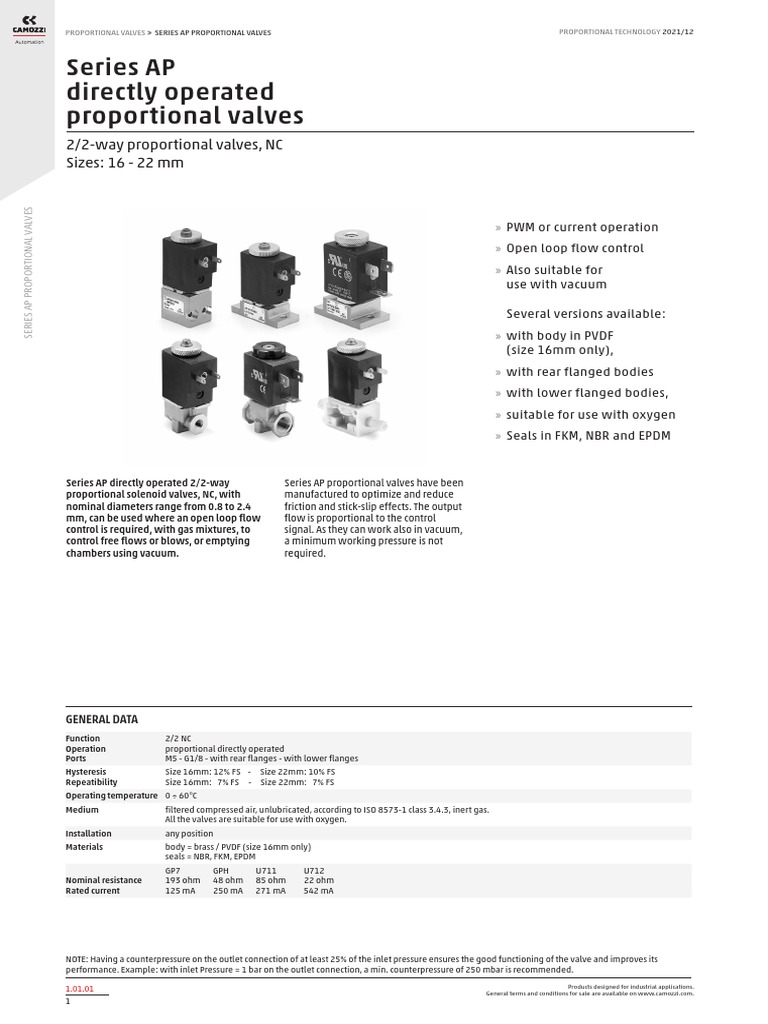 Series AP Directly Operated Proportional Valves | PDF | Valve ...