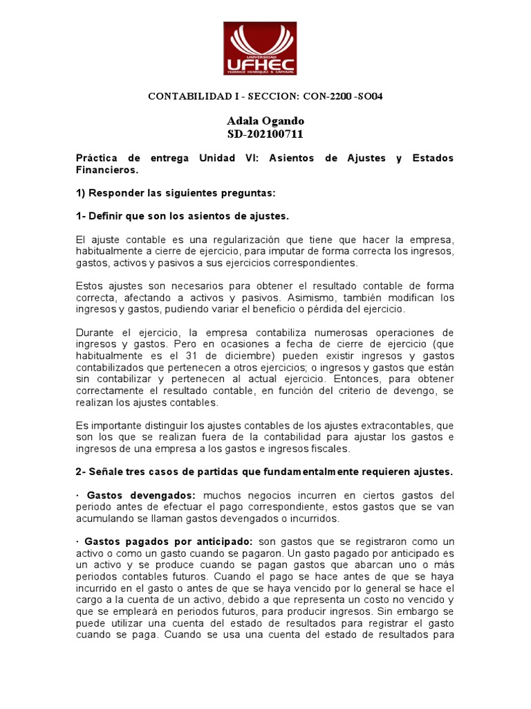 Trabajo de Contabilidad I Adala | PDF | Contabilidad | Estado financiero