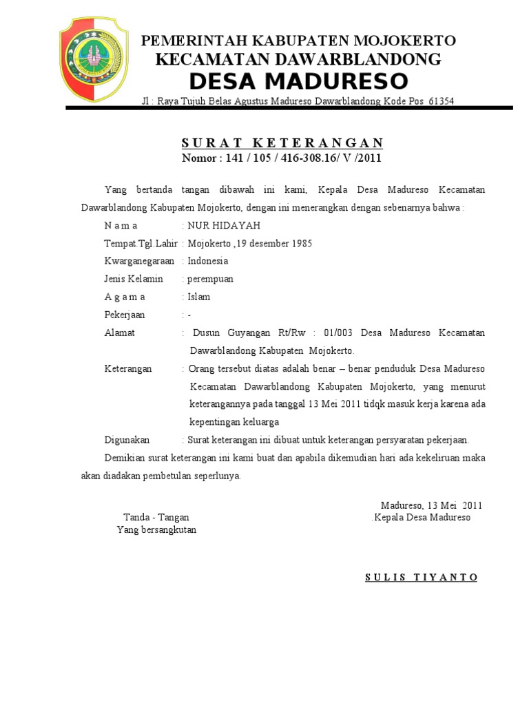 Contoh Surat Keterangan Sakit Dari Kepala Desa Kumpulan Surat Penting