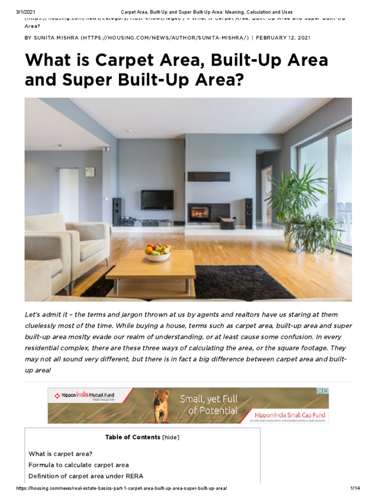 Carpet Area, BuiltUp and Super BuiltUp Area Meaning, Calculation