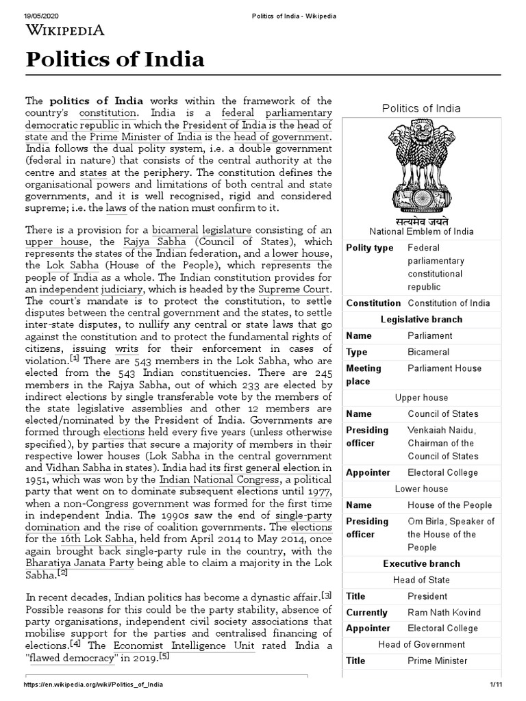 Indian Political System Overview | PDF | Politics Of India | Indian ...