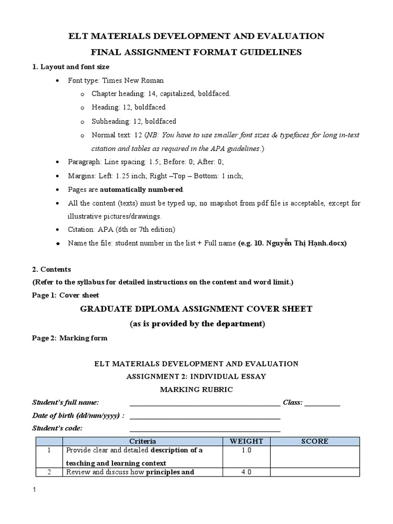 ELT Assignment 2 Guidelines | PDF | Typefaces | Paragraph