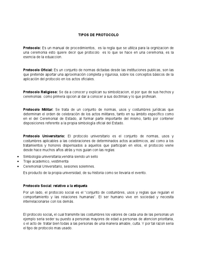 Tipos de Protocolo en Eventos | PDF | Etiqueta | Estado (política)