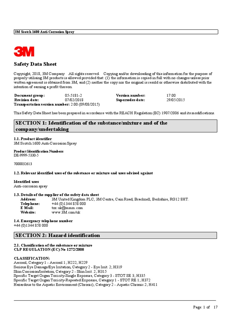 3M 1600 Safety Data Sheet | PDF | Firefighting | Personal Protective ...