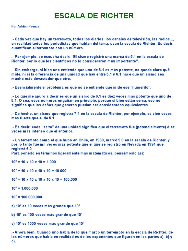 Escala de Richter | Descargar gratis PDF | Temblores | Sismología