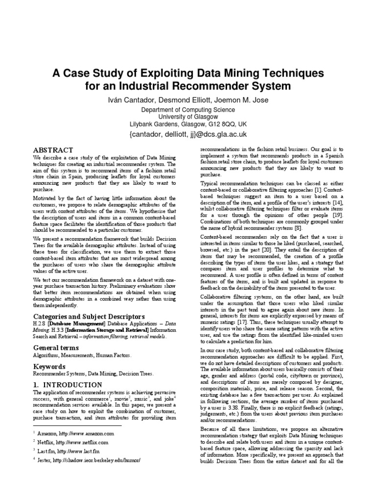 Data Mining for Fashion Recommendations | PDF | Information Retrieval ...