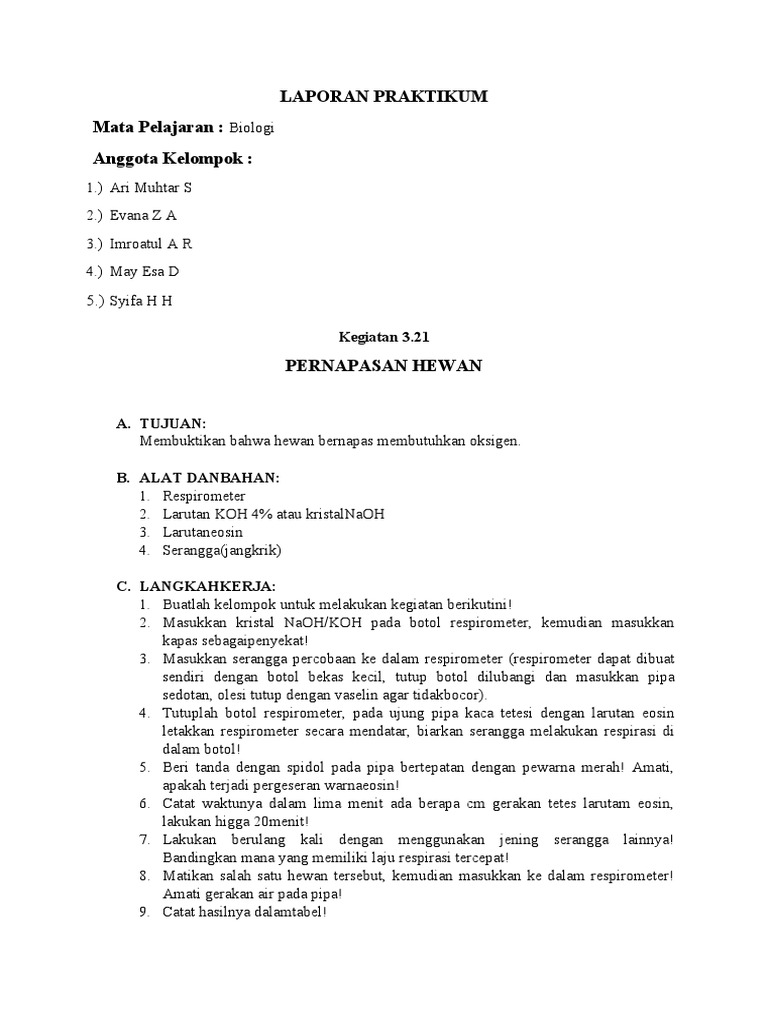Praktikum Respirasi Jangkrik Biolog Revisi | PDF
