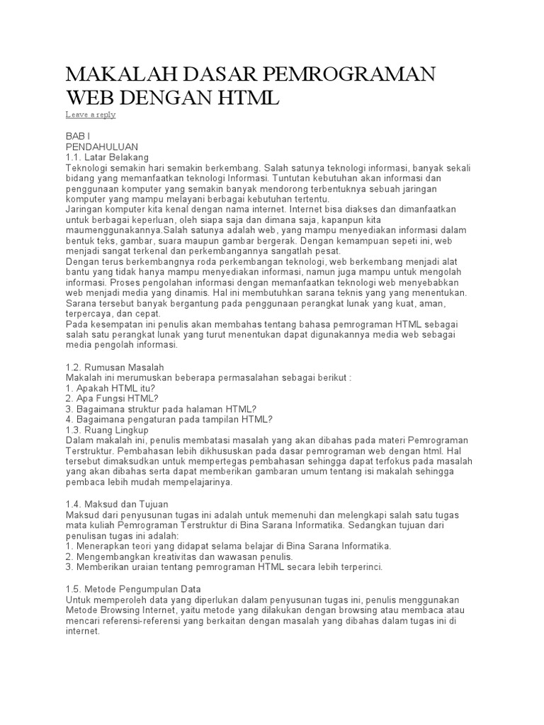 Makalah Dasar Pemrograman Web Dengan HTML | PDF