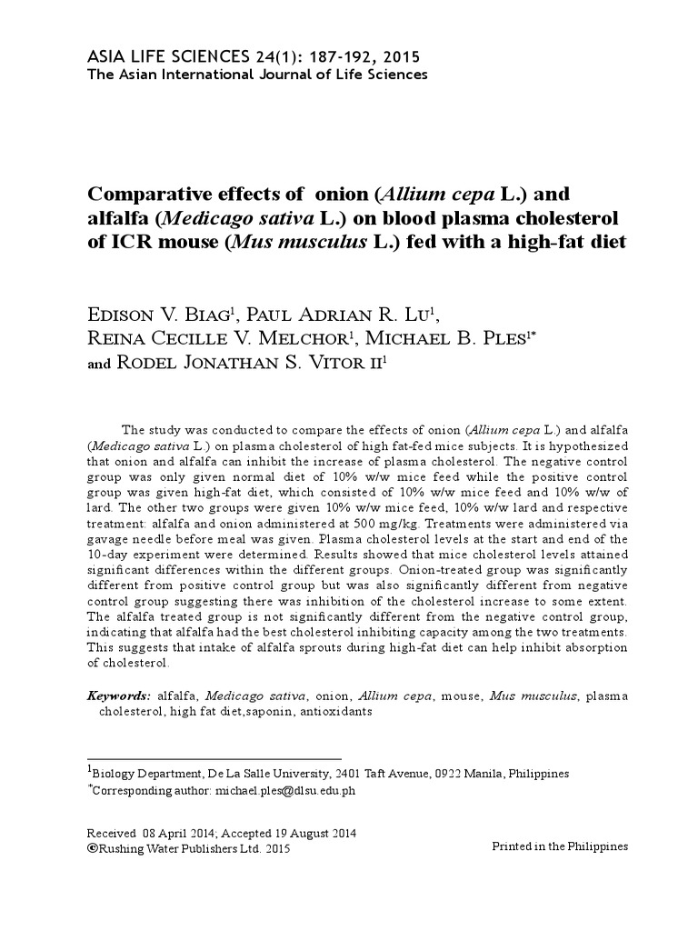03 Comparative Effects of Onion and Alfalfa On Blood Plasma Cholesterol ...