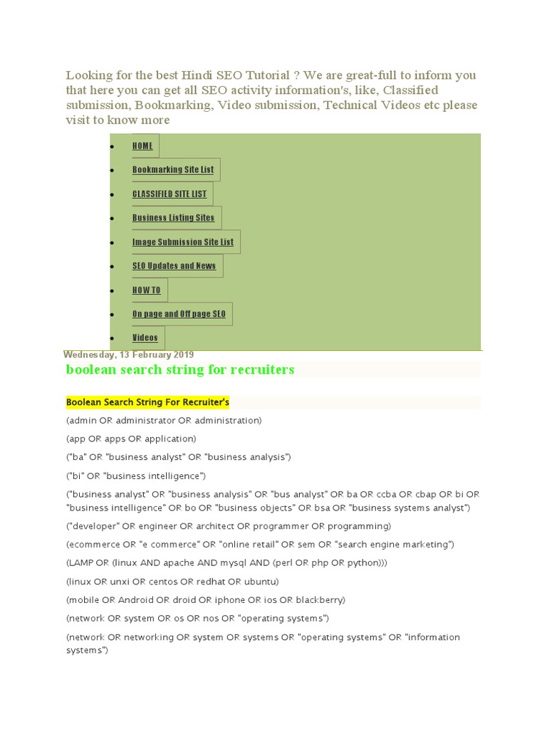 Boolean Search String For Recruiters: Wednesday, 13 February 2019 ...