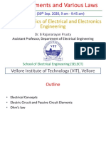 EEE1001 - Basics of Electrical and Electronics Engineering: Vellore Institute of Technology (VIT), Vellore
