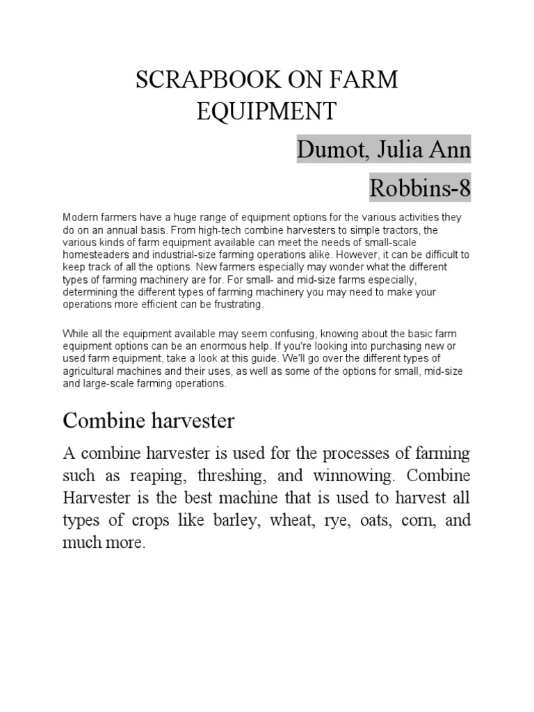 Farm Equipment (Tle) PDF Agricultural Machinery Farms