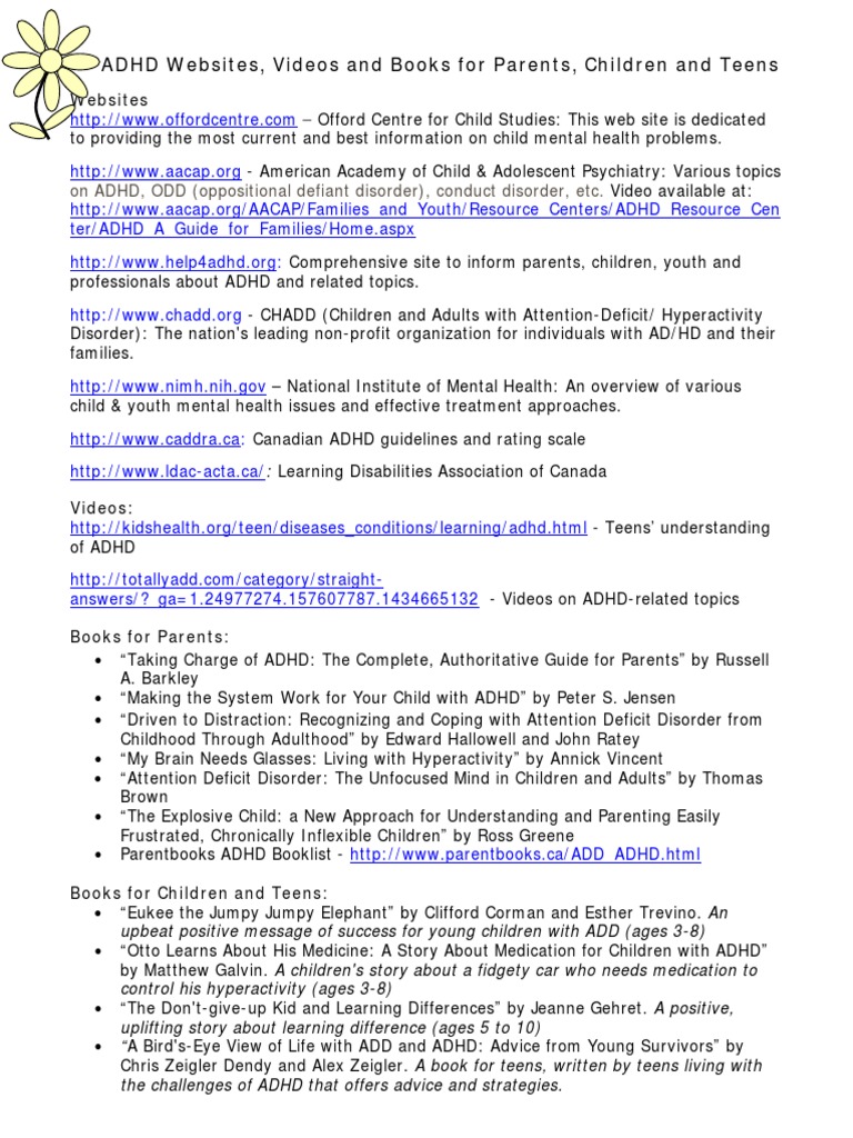 ADHD Parent Resources Updated February 2018 | PDF | Attention Deficit ...
