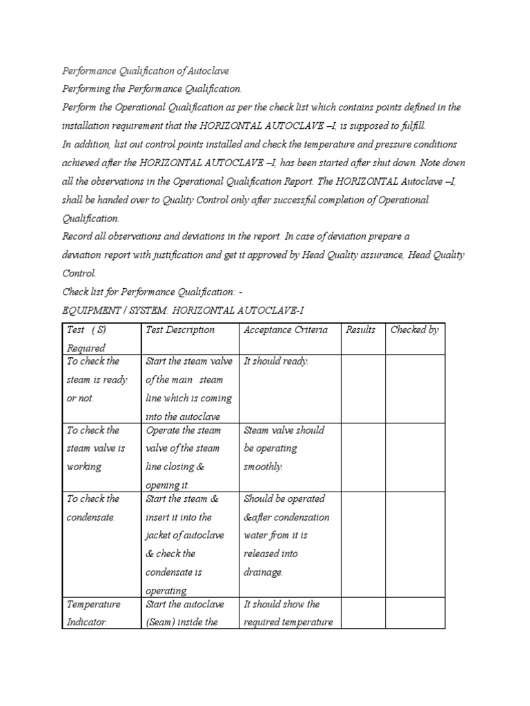 Performance Qualification of a Horizontal Autoclave Ensuring Proper
