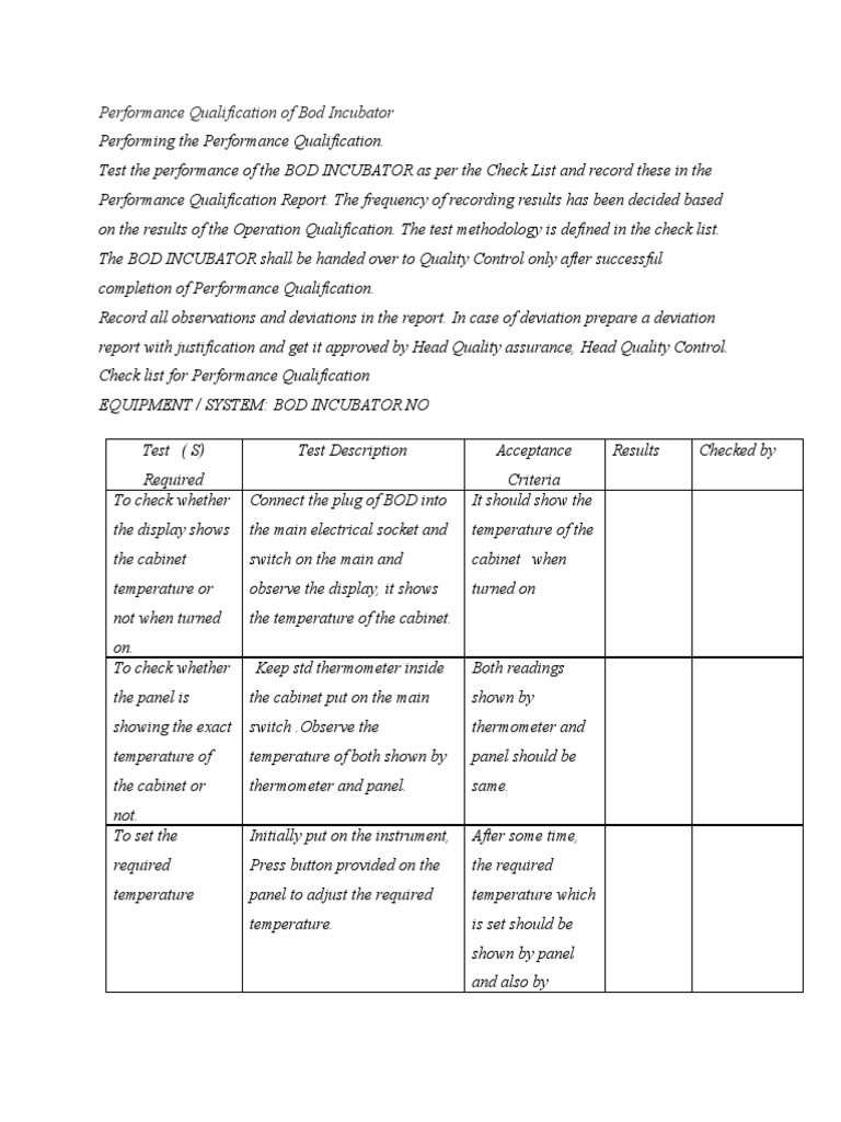 Performance Qualification of Bod Incubator PDF