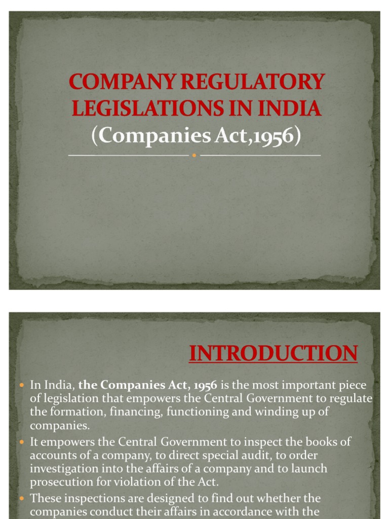 Company Regulatory Legislations in India Corporate Law Companies
