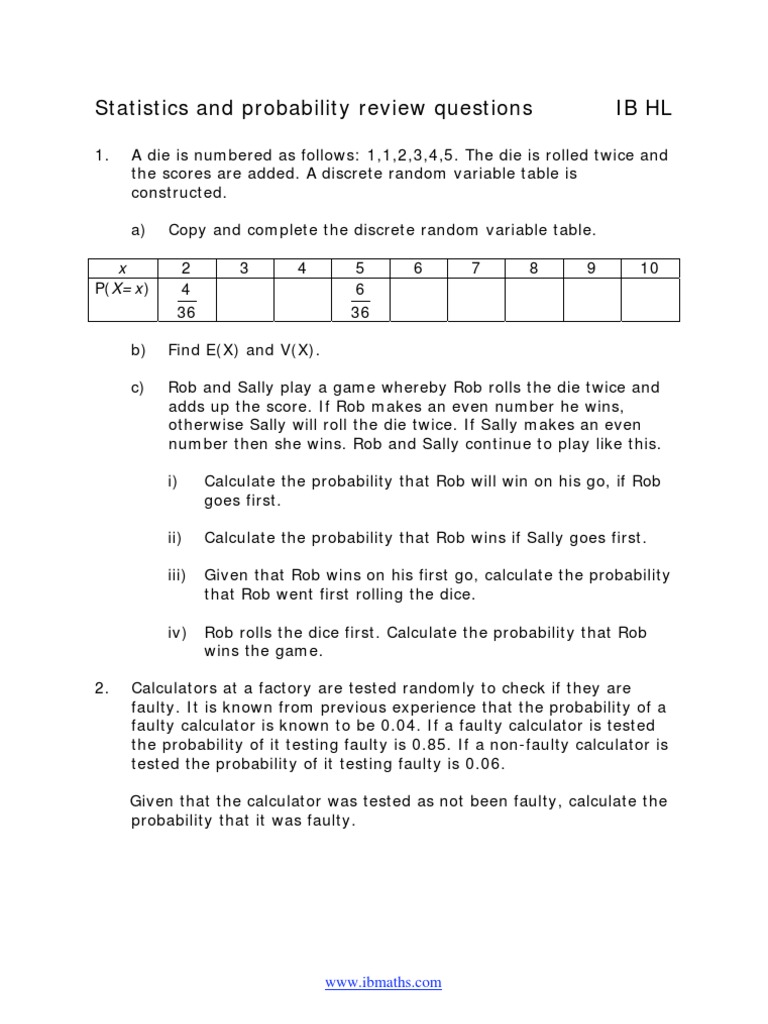 IB HL Statistics & Probability Review | PDF | Mean | Standard Deviation
