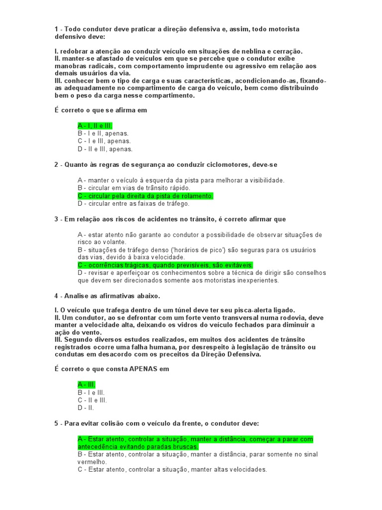 Simulado Detran 4 - Gabarito | PDF | Tráfego | Combustão