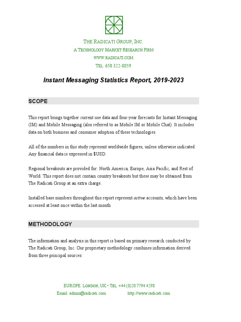 Instant Messaging Statistics Report, 2019-2023: T R G, I | PDF ...