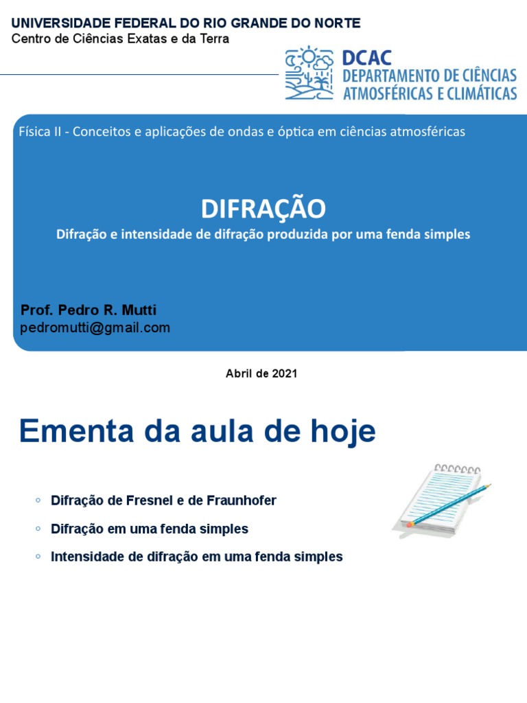 Tema 15 - Difração e Intensidade de Difração Produzida Por Uma Fenda ...
