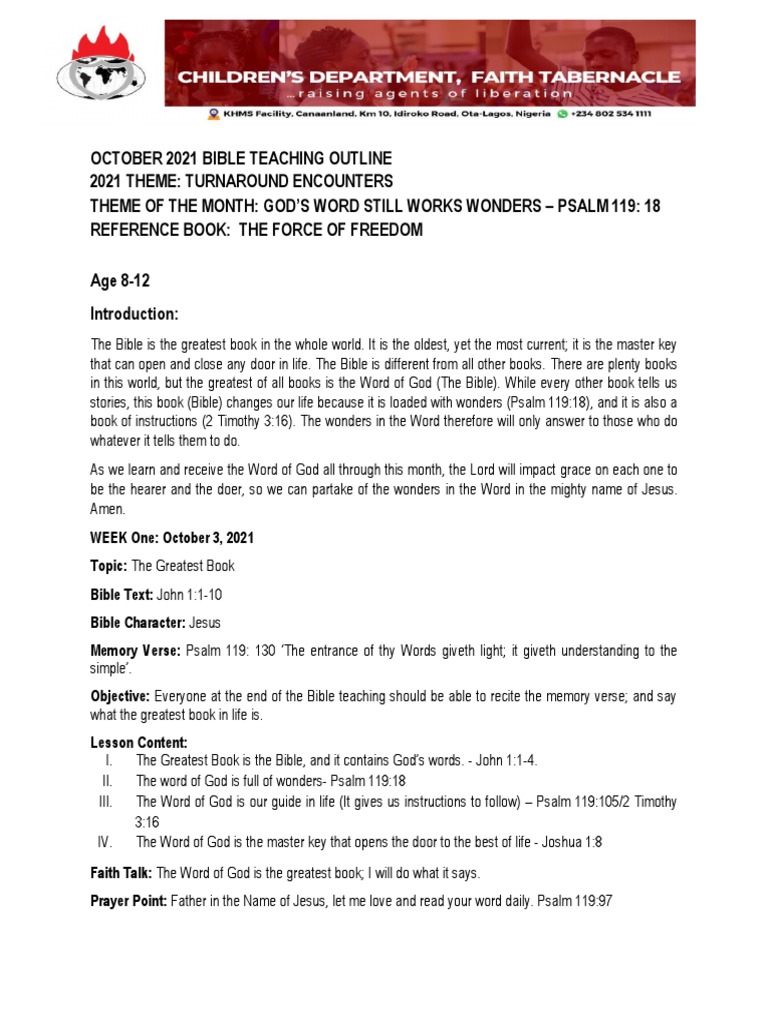 Bible Teaching Outline for Kids | PDF | Bible | Gospel Of Mark