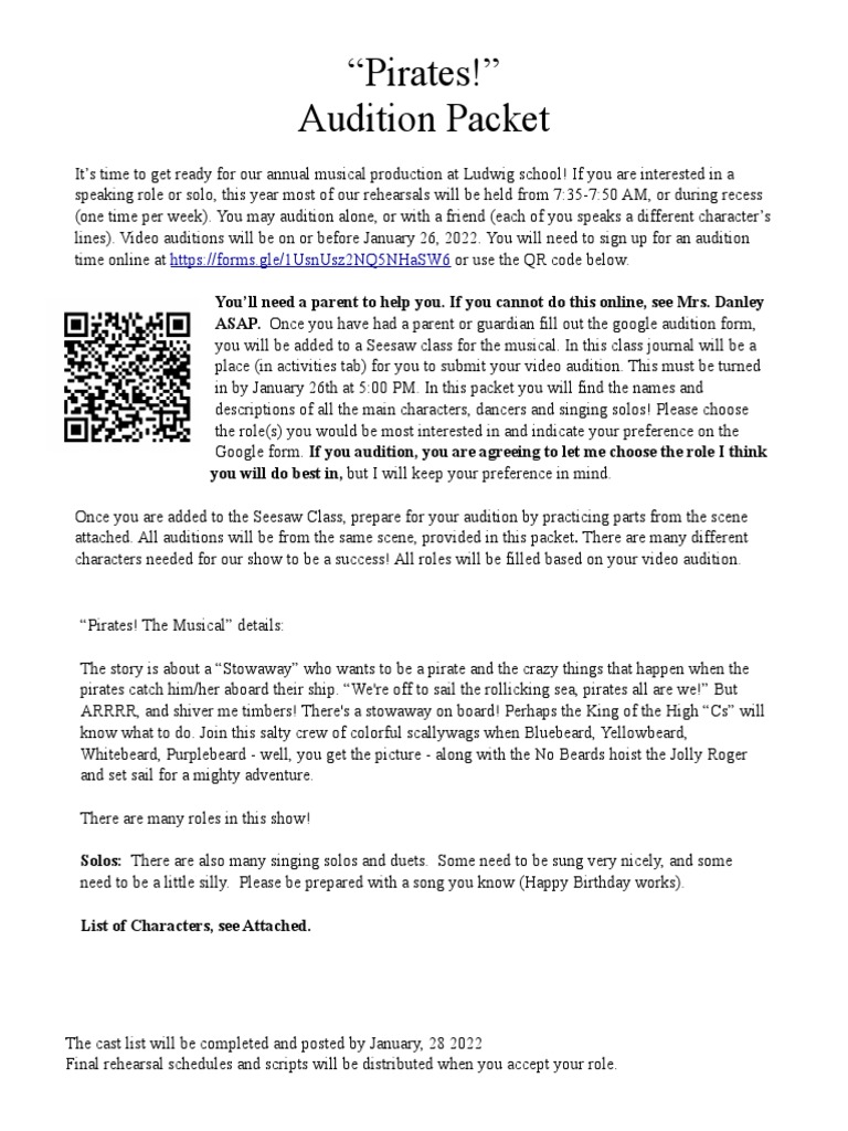 Pirates Audition Packet | PDF | Audition