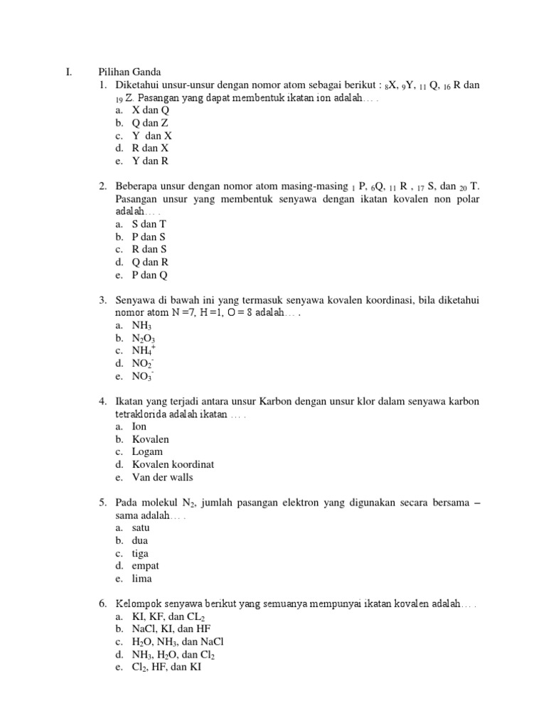 Contoh Soal Ikatan Ion Dan Kovalen