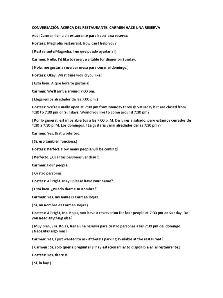 Conversación Acerca Del Restaurante | PDF