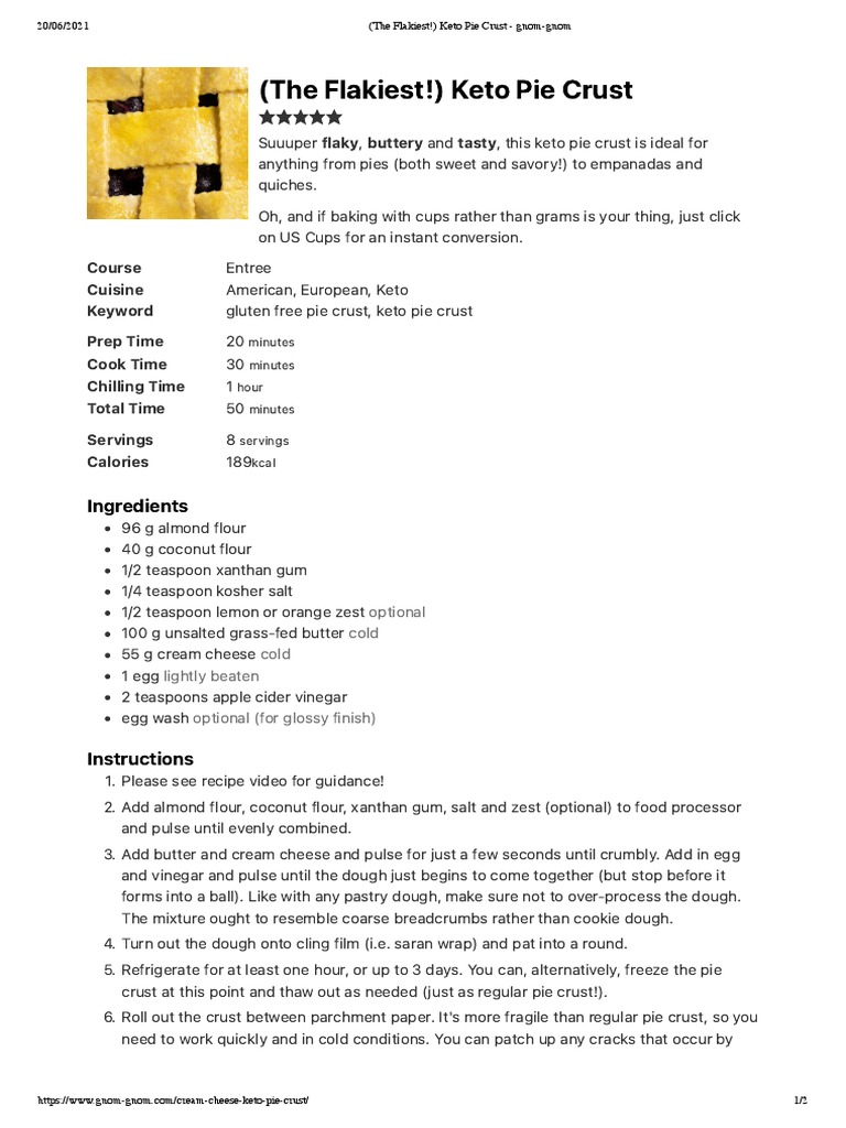 (The Flakiest!) Keto Pie Crust GnomGnom PDF Breads Dough