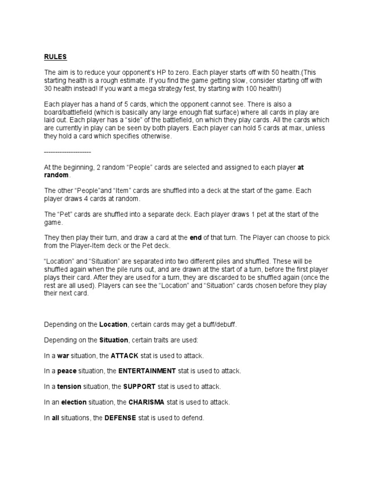Game Rules for Card Battles | PDF | Card Games | Entertainment