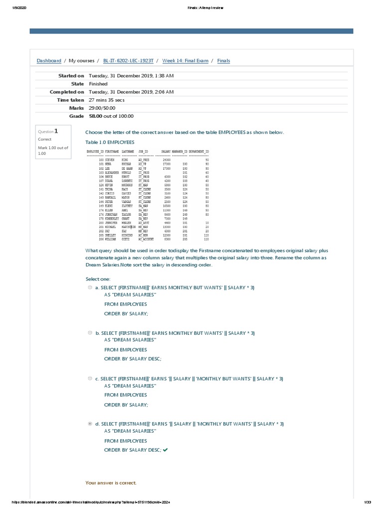 Final Exam Attempt Review for SQL Queries | PDF | Computer Programming ...
