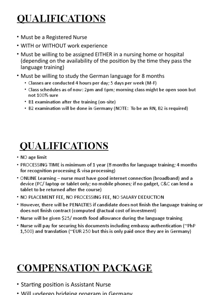 Details For Nurses Bound To Germany | PDF | Career & Growth
