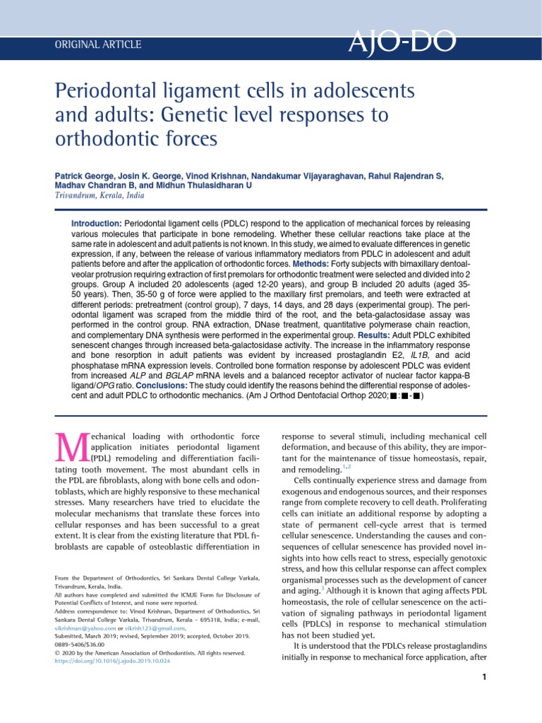 Periodontal Ligament Cells in Adolescents | PDF | Bone | Gene Expression