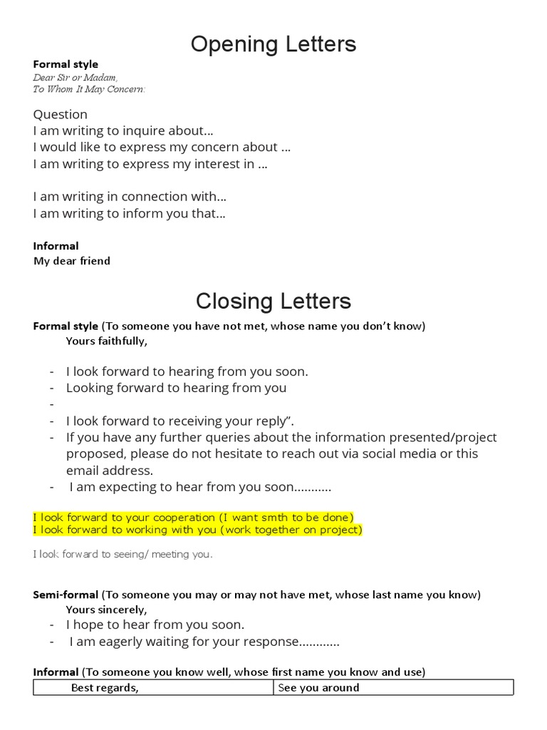 Opening Letters Formal Style PDF Comma Sentence (Linguistics)