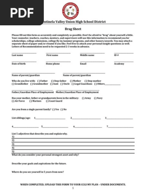 High School Brag Sheet Template