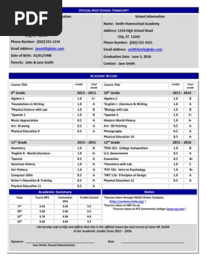 Official High School Transcript