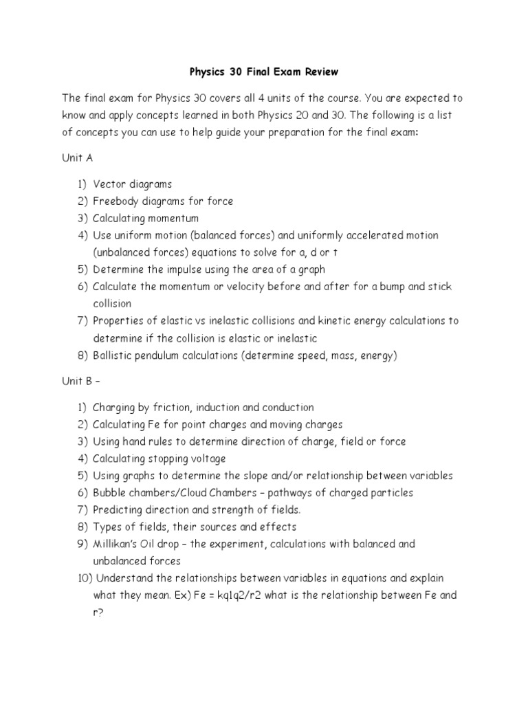 Physics 30 Final Exam Guide | PDF | Force | Collision