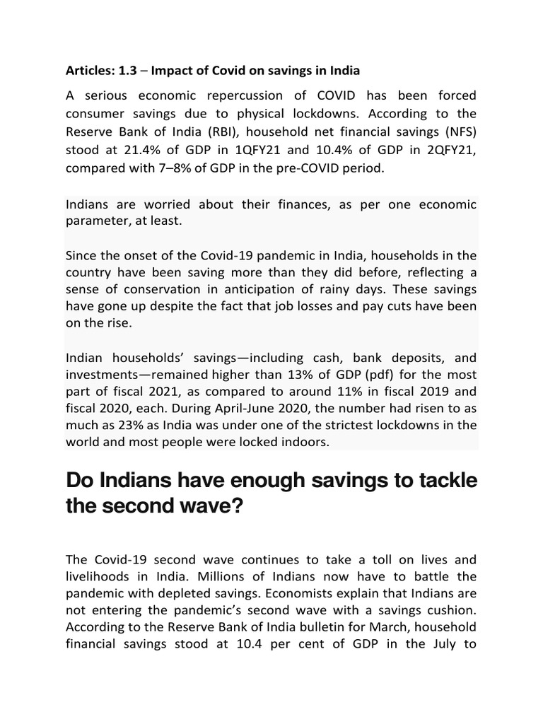 Covid-19's Impact on Indian Savings | PDF | Economic Growth | Saving