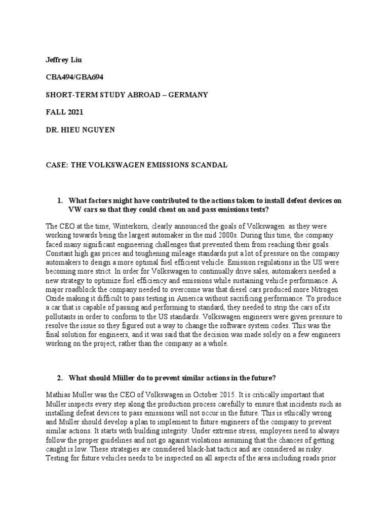 Emissions Case | PDF | Volkswagen | Exhaust Gas