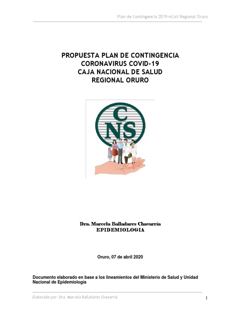 15 Plan de Contingencia Caja Nacional de Salud Covid 19 Oruro Abril ...