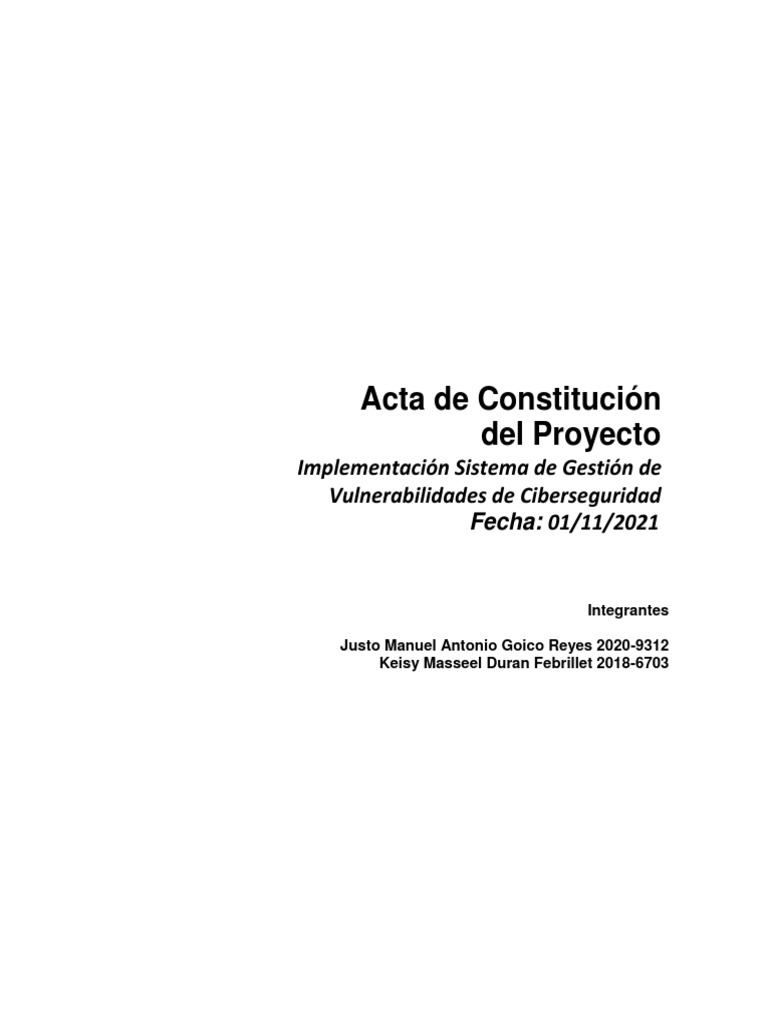 Plantilla Acta de Proyecto Project Charter | PDF | La seguridad ...