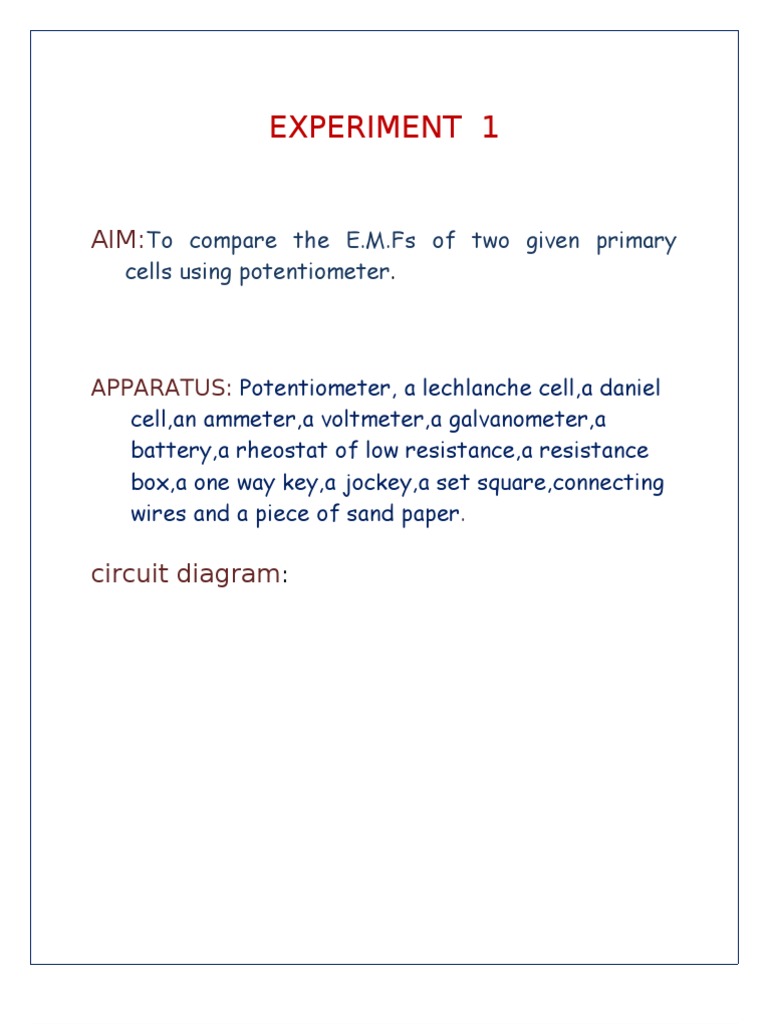 Potentiometer Experiments for Class 12 | PDF | Force | Electromagnetism