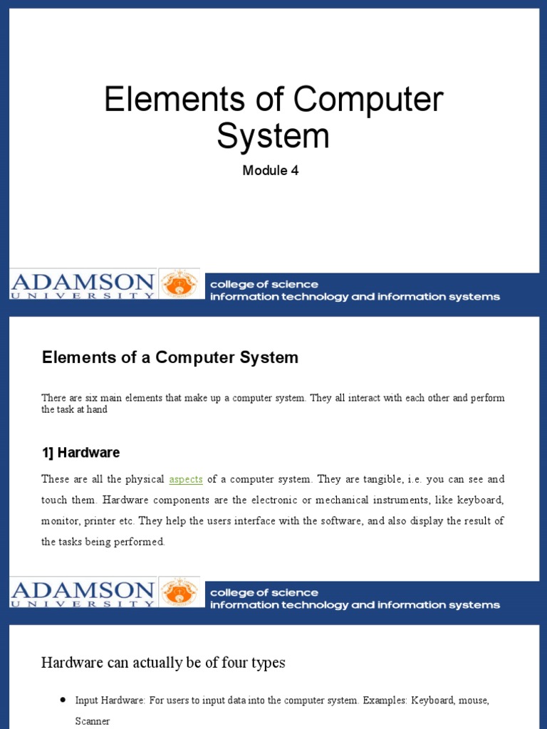 3 Elements of Computer System PDF Computer Hardware Software
