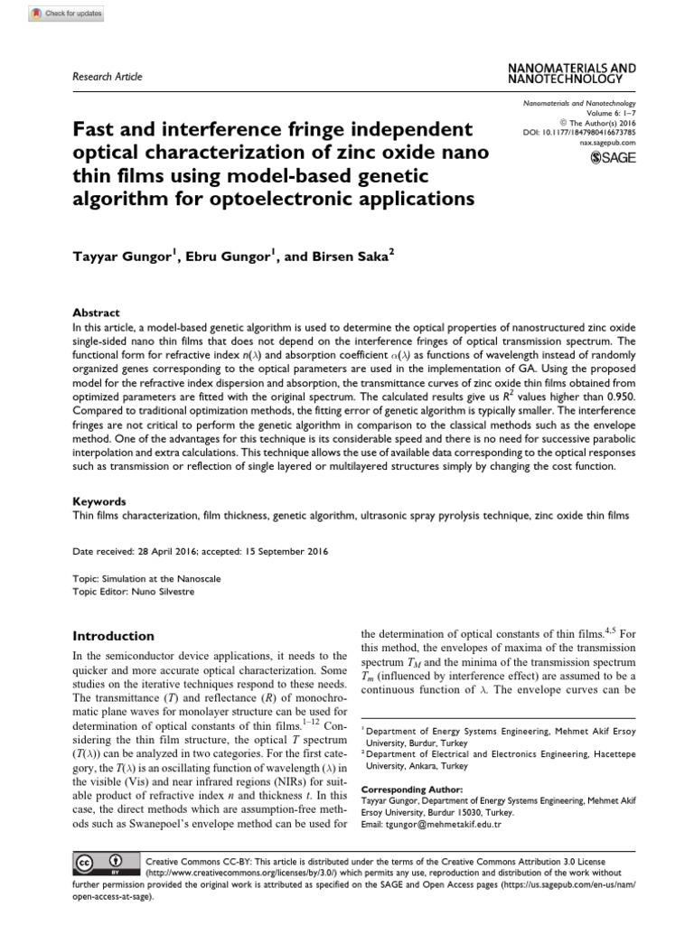 Fast optical characterization of zinc oxide nano thin films using