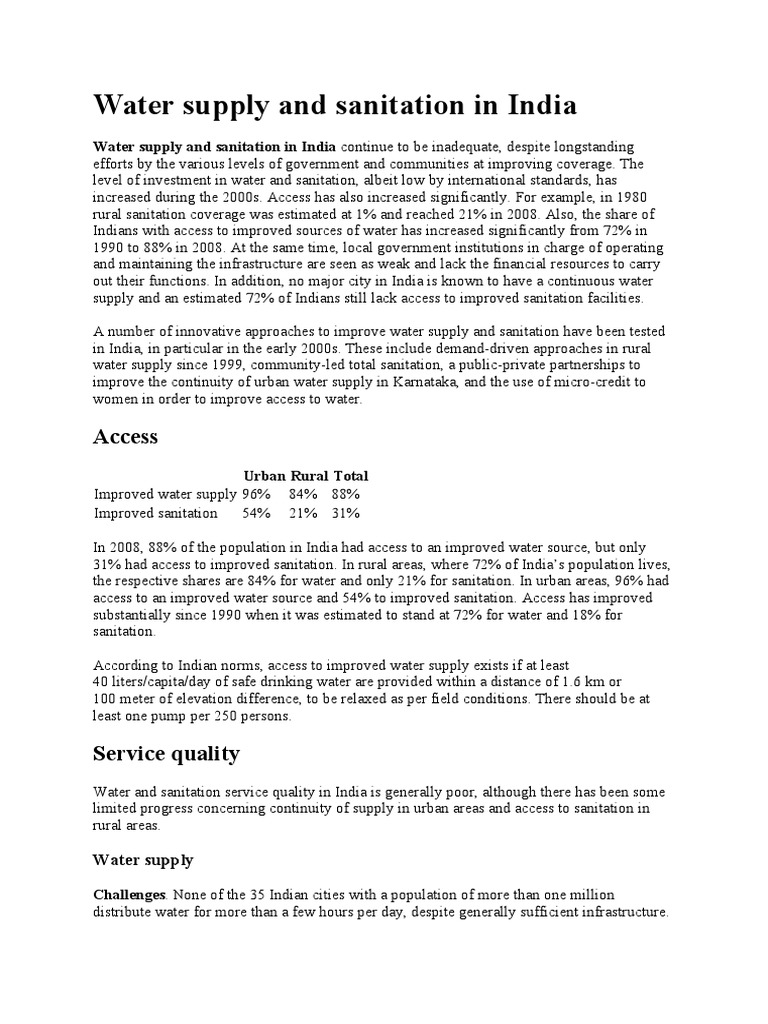 Water Supply and Sanitation in India | PDF | Water Supply | Sewage