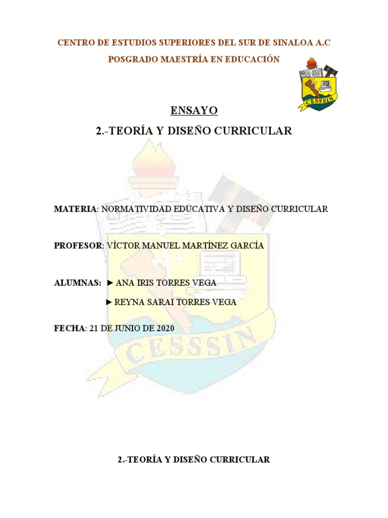 Teoría y Diseño Curricular en Educación | PDF | Plan de estudios ...