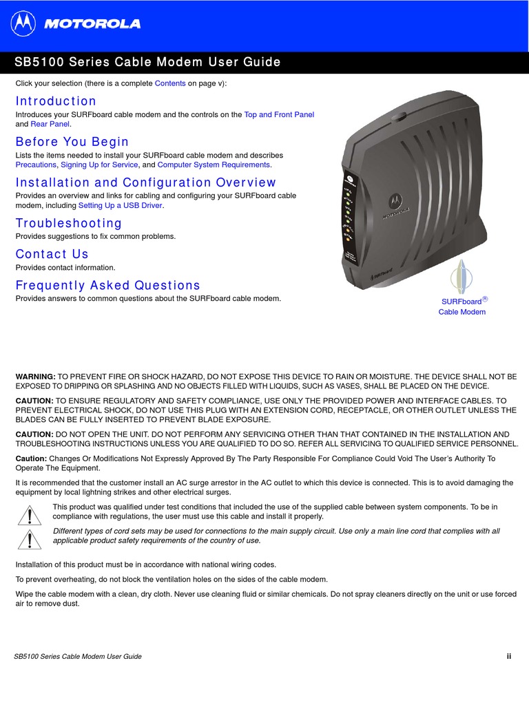 Motorola Cable Modem SB5101 User Guide | Microsoft Windows | Installation  (Computer Programs)