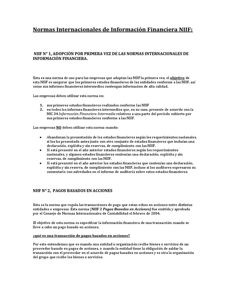 Normas Internacionales de Información Financiera NIIF | PDF | normas ...