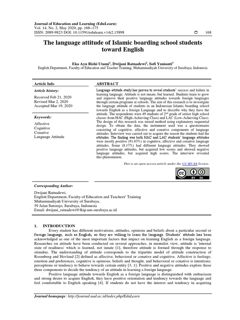 The Language Attitude of Islamic Boarding School Students Toward ...